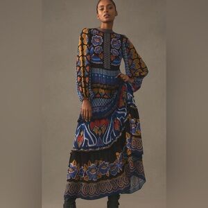 Farm Rio Ainika Sparkle Long-Sleeve Maxi Dress L